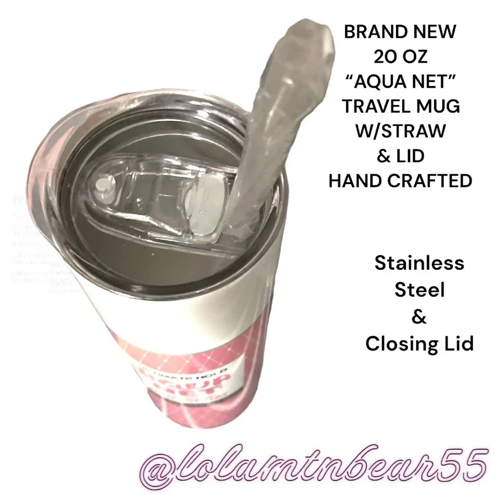 BRAND NEW HANDMADE THERMAL INSULATED SLIM TRAVEL MUG W/STRAW “”AQUA NET” 20oz_2